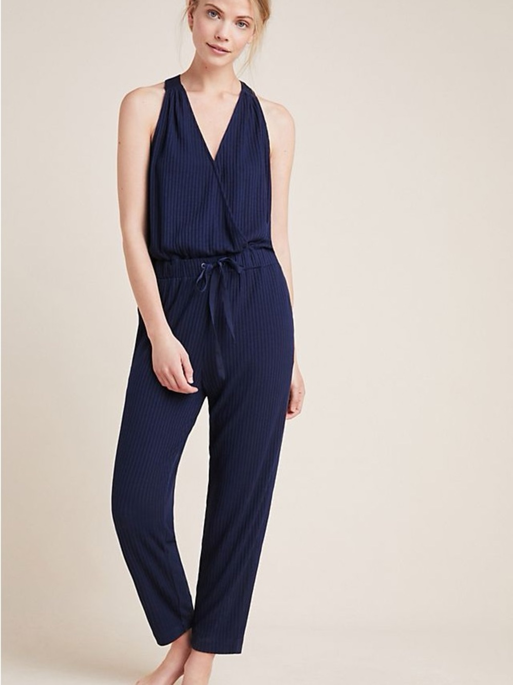 Women's Navy Sleeveless V-Neck Jumpsuit
